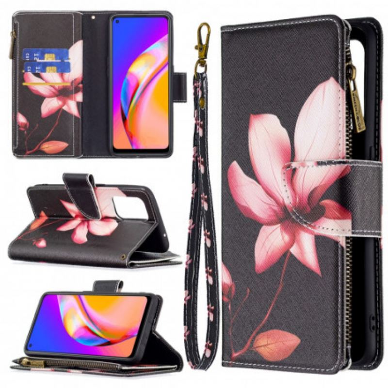 Capa De Couro Para Oppo A94 5G Bolso Com Zíper Flor