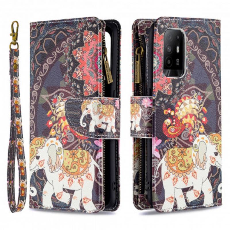 Capa De Couro Para Oppo A94 5G Bolso Elefante Com Zíper