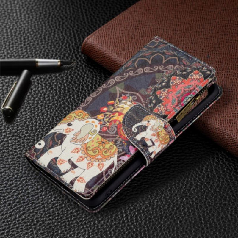 Capa De Couro Para Oppo A94 5G Bolso Elefante Com Zíper