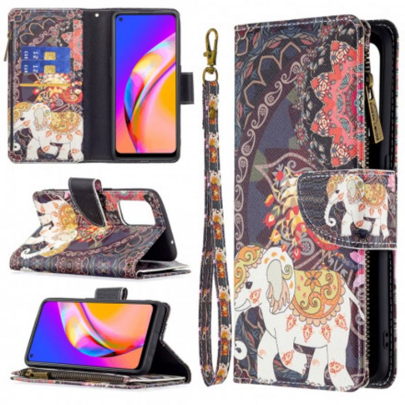 Capa De Couro Para Oppo A94 5G Bolso Elefante Com Zíper