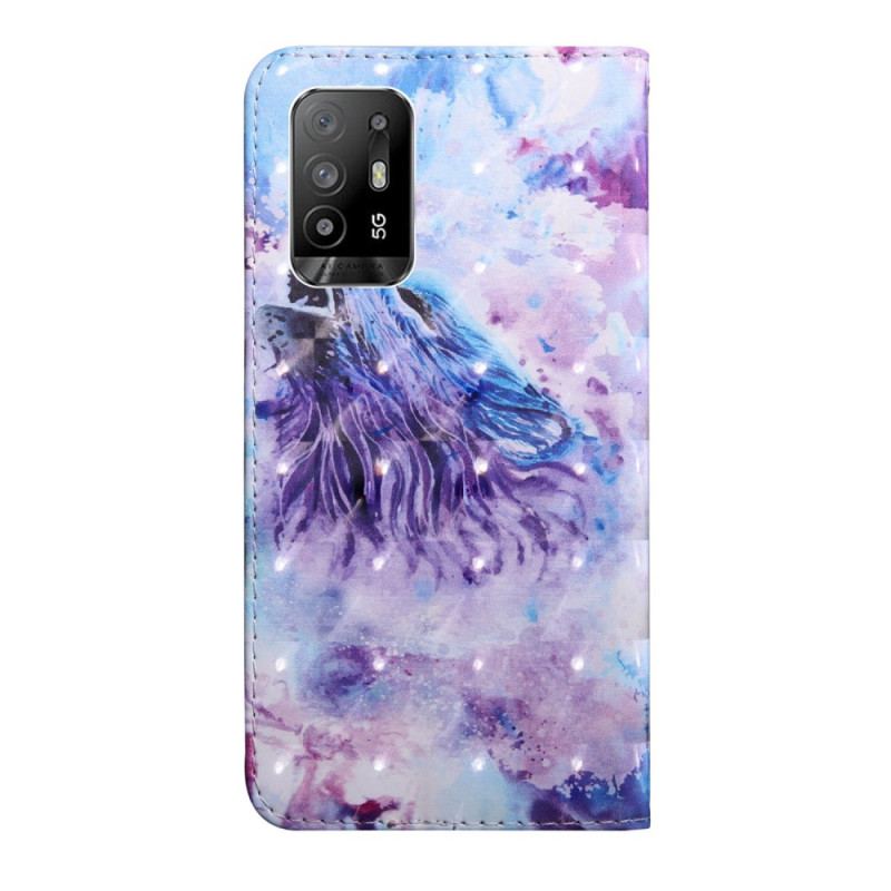 Capa De Couro Para Oppo A94 5G Lobo Com Cordão