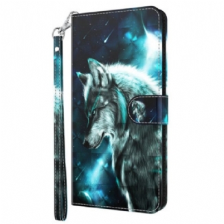 Capa De Couro Para Oppo A94 5G Lobo Com Cordão