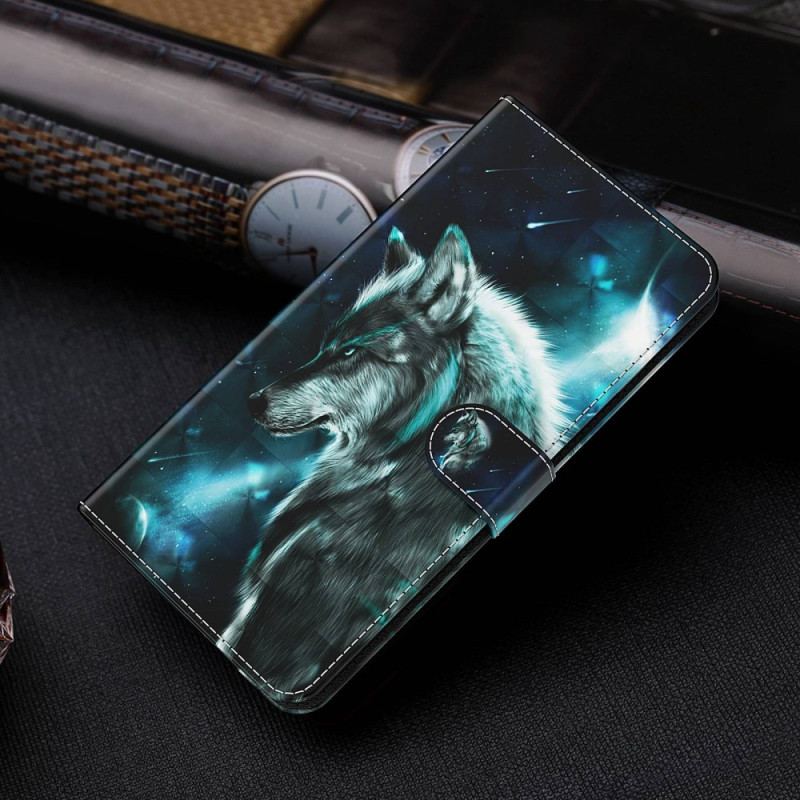 Capa De Couro Para Oppo A94 5G Lobo Com Cordão