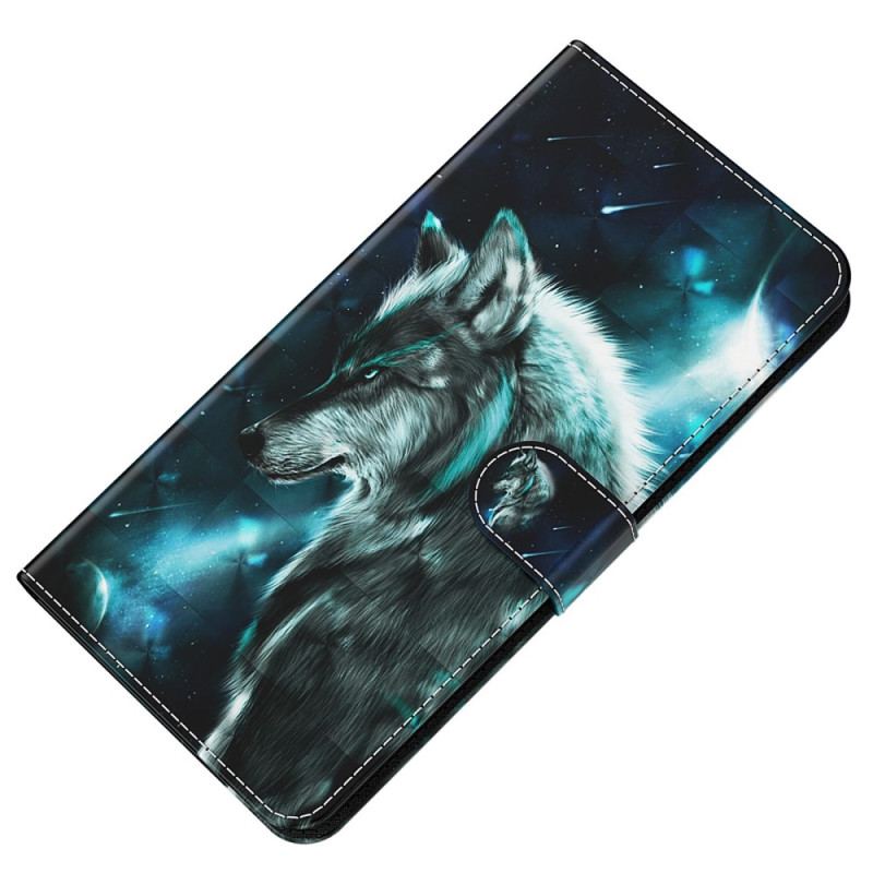 Capa De Couro Para Oppo A94 5G Lobo Com Cordão