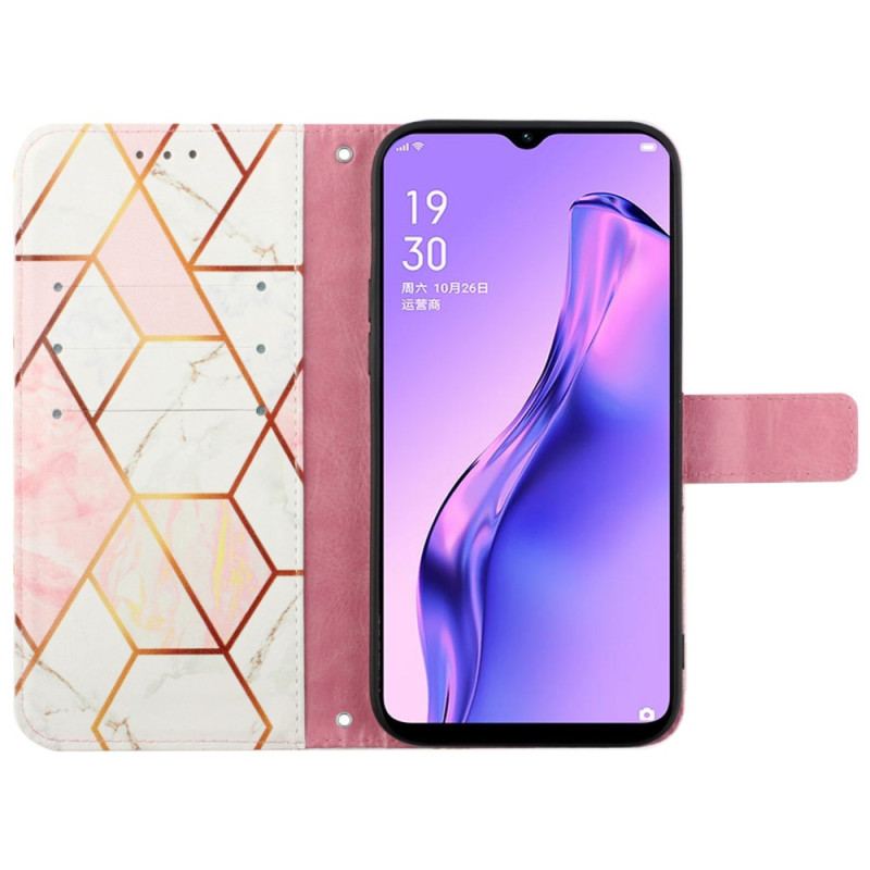 Capa De Couro Para Oppo A94 5G Mármore Geométrico Com Alça