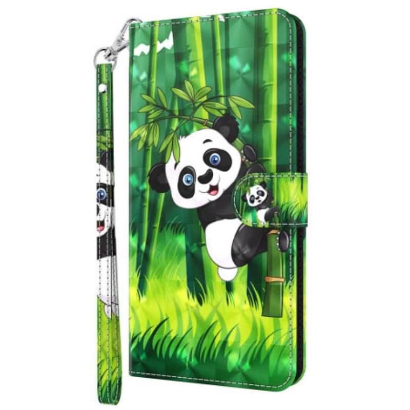 Capa De Couro Para Oppo A94 5G Panda Com Cordão