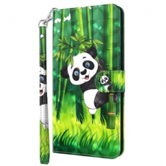 Capa De Couro Para Oppo A94 5G Panda Com Cordão