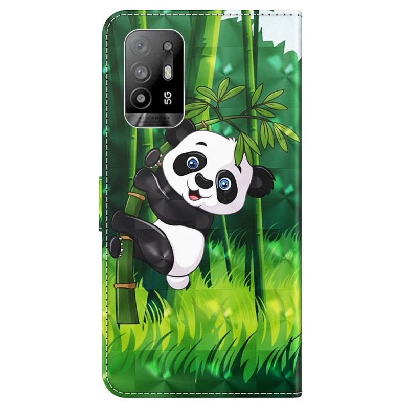 Capa De Couro Para Oppo A94 5G Panda Com Cordão