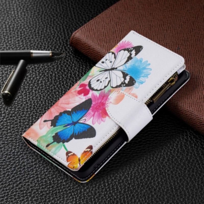 Capa Em Pele Para Oppo A94 5G Bolso Com Zíper De Borboletas