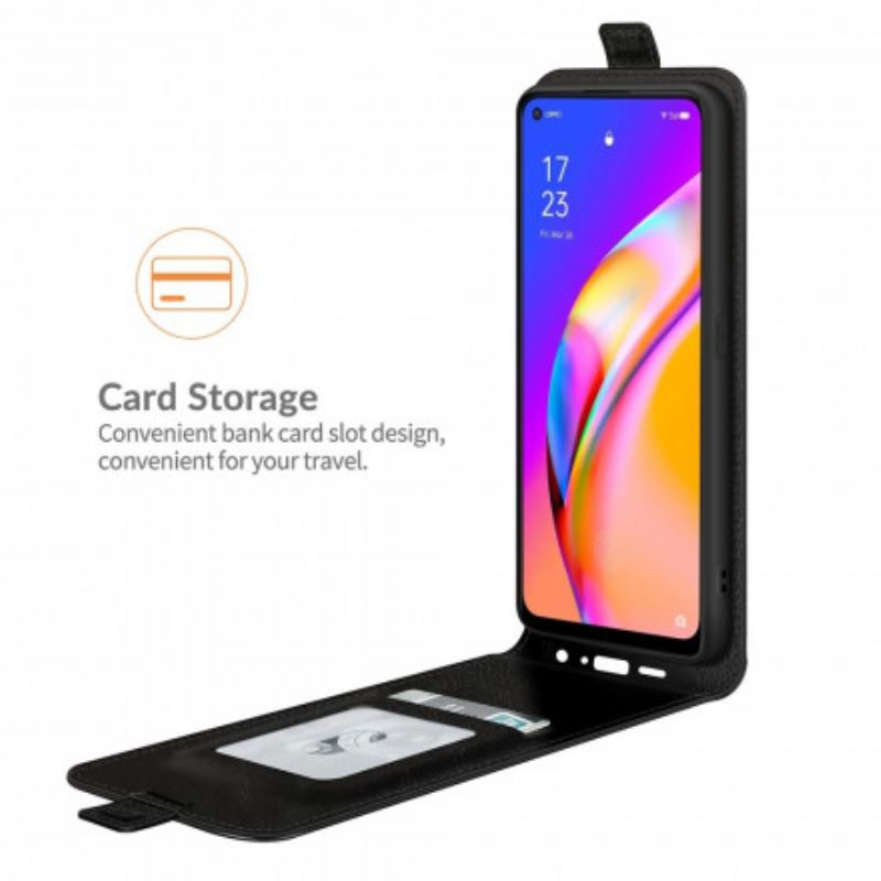 Capa Em Pele Para Oppo A94 5G Flip Aba Vertical Efeito Couro