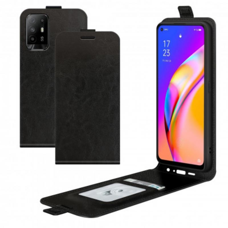 Capa Em Pele Para Oppo A94 5G Flip Aba Vertical Efeito Couro