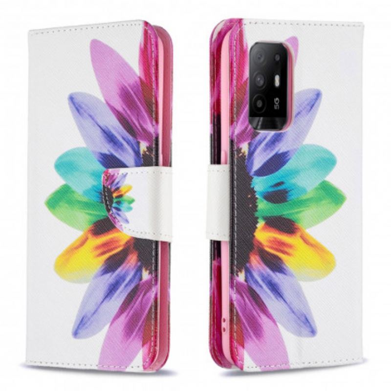 Capa Em Pele Para Oppo A94 5G Flor Aquarela