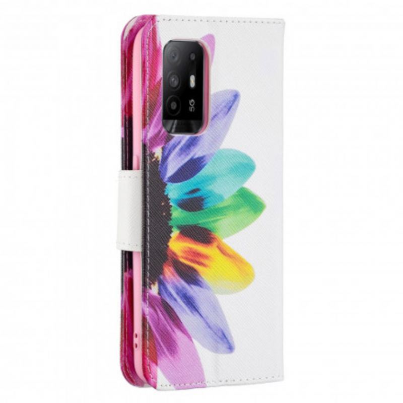 Capa Em Pele Para Oppo A94 5G Flor Aquarela