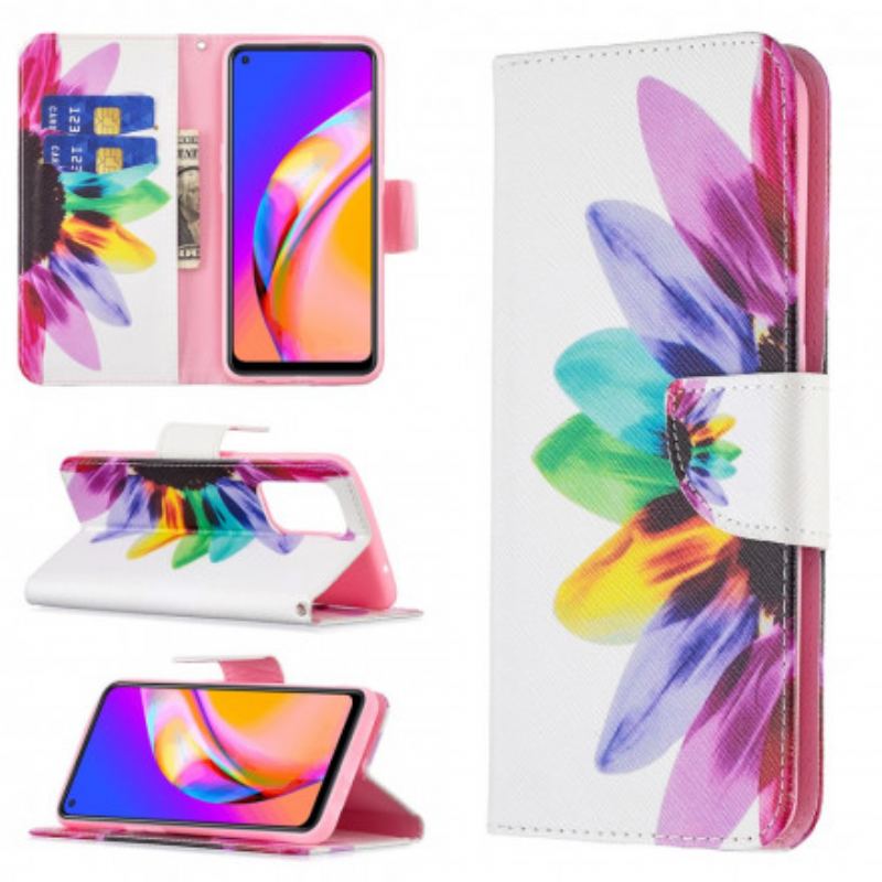 Capa Em Pele Para Oppo A94 5G Flor Aquarela