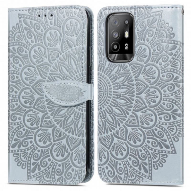 Capa Em Pele Para Oppo A94 5G Folhas Tribais