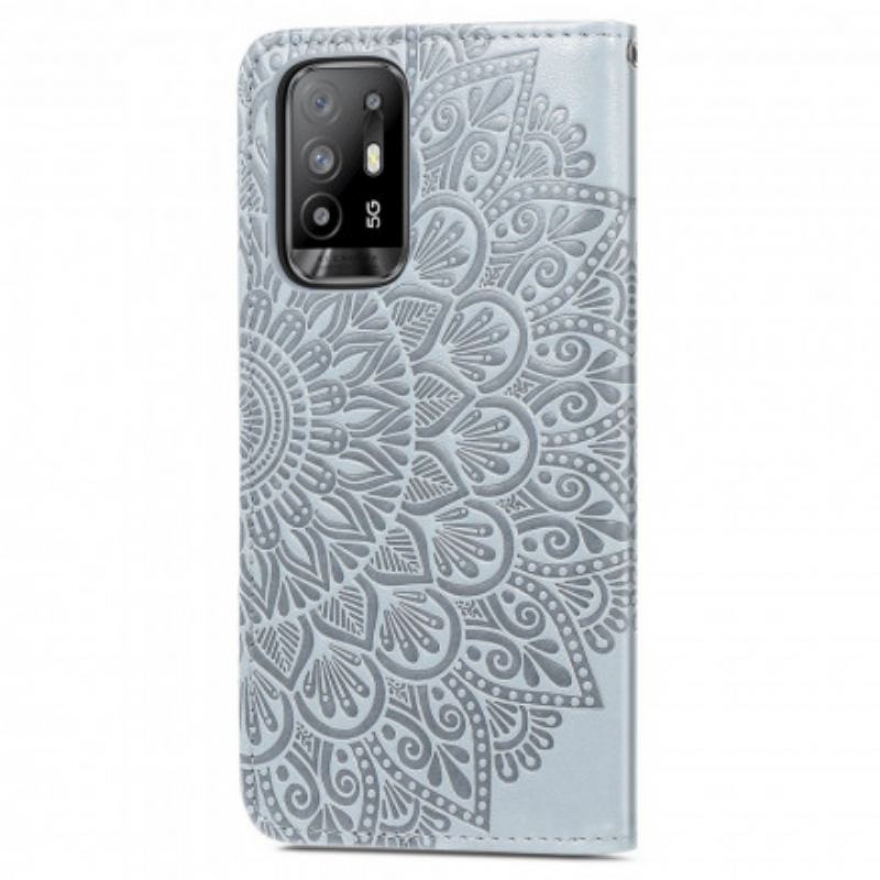 Capa Em Pele Para Oppo A94 5G Folhas Tribais