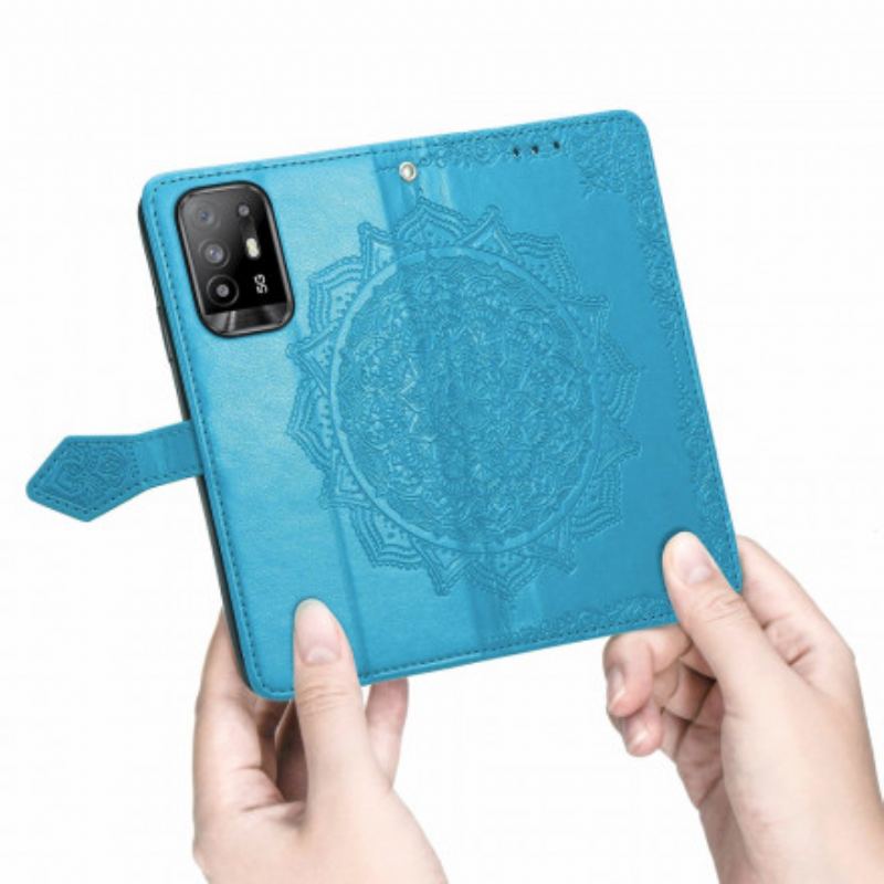 Capa Em Pele Para Oppo A94 5G Mandala Idade Média