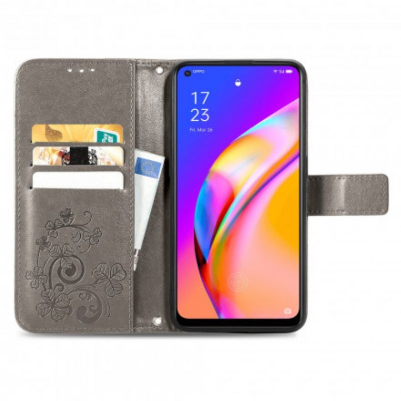 Capa Em Pele Para Oppo A94 5G Trevo-de-quatro-folhas