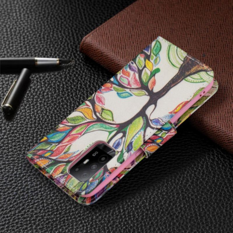 Capa Flip Para Oppo A94 5G Árvore Colorida