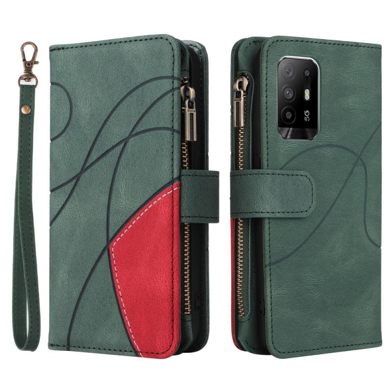 Capa Flip Para Oppo A94 5G Bolsa Bicolor Com Cordão