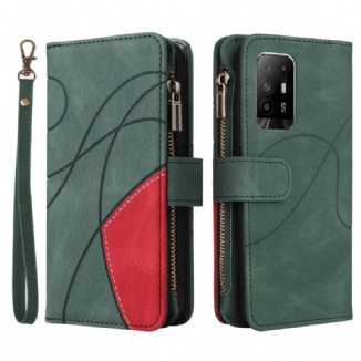 Capa Flip Para Oppo A94 5G Bolsa Bicolor Com Cordão