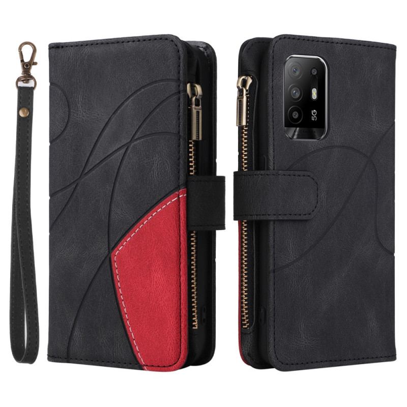 Capa Flip Para Oppo A94 5G Bolsa Bicolor Com Cordão