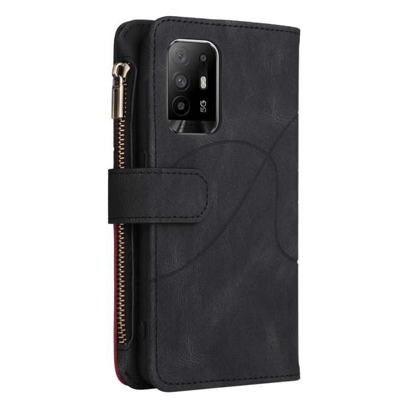 Capa Flip Para Oppo A94 5G Bolsa Bicolor Com Cordão