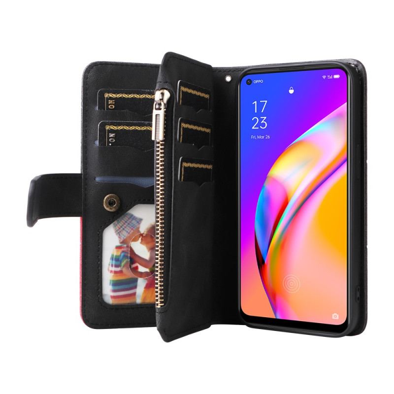 Capa Flip Para Oppo A94 5G Bolsa Bicolor Com Cordão