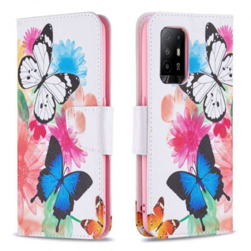 Capa Flip Para Oppo A94 5G Borboletas E Flores Pintadas