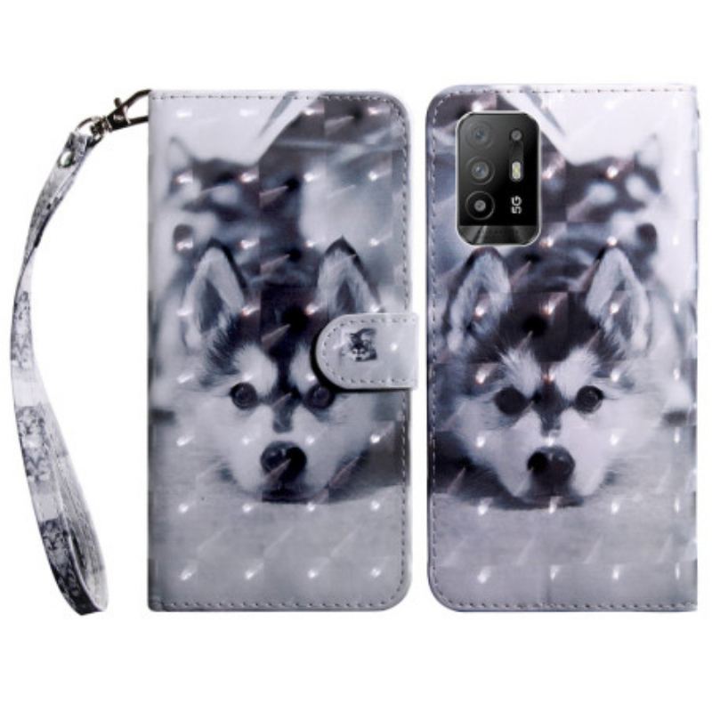 Capa Flip Para Oppo A94 5G Cachorro Husky Com Cordão