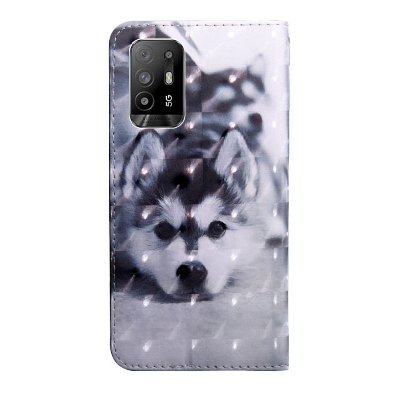 Capa Flip Para Oppo A94 5G Cachorro Husky Com Cordão