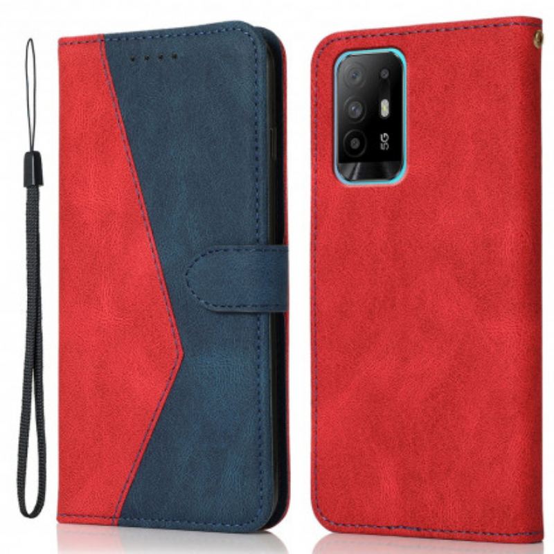 Capa Flip Para Oppo A94 5G Couro Falso Triângulo De Dois Tons