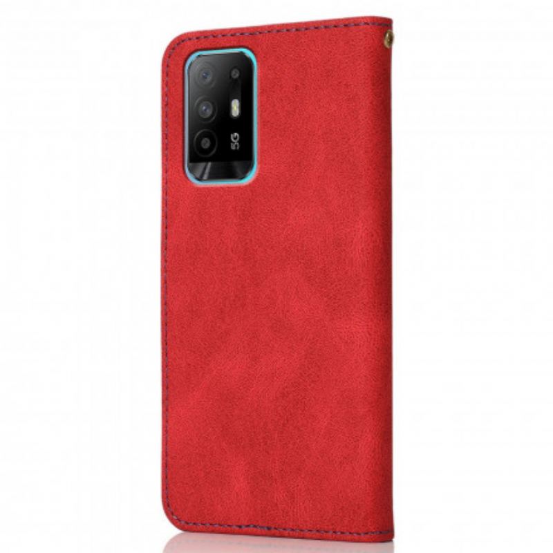 Capa Flip Para Oppo A94 5G Couro Falso Triângulo De Dois Tons