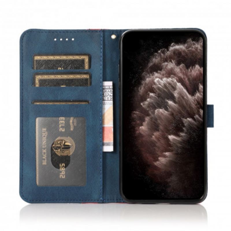 Capa Flip Para Oppo A94 5G Couro Falso Triângulo De Dois Tons