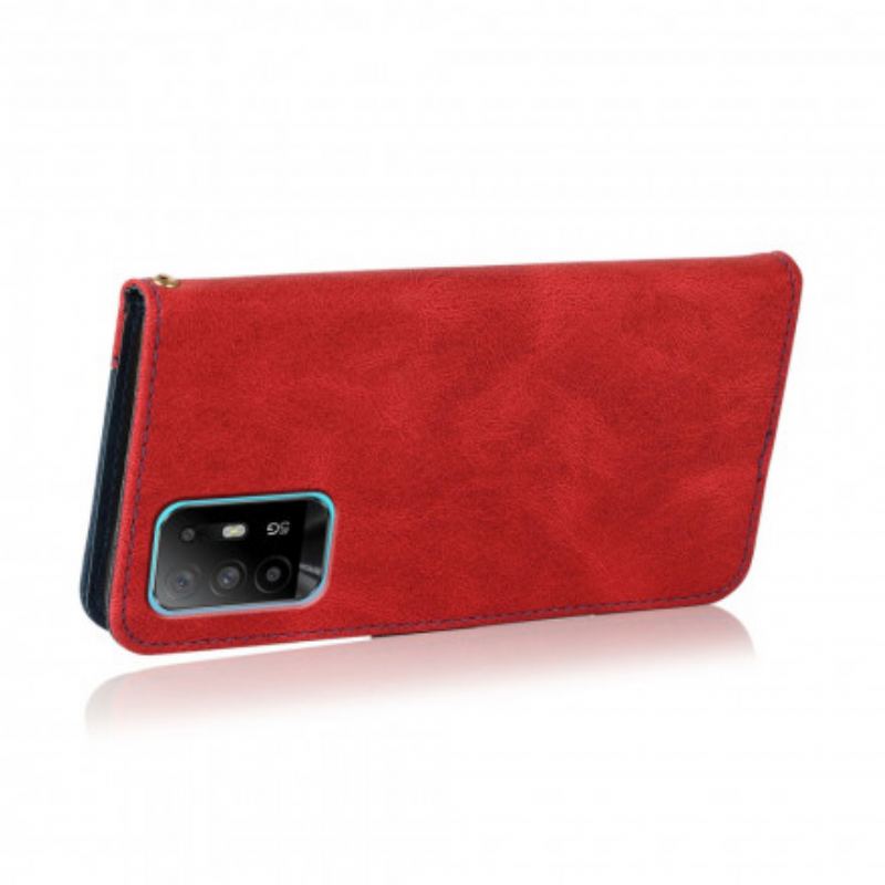 Capa Flip Para Oppo A94 5G Couro Falso Triângulo De Dois Tons