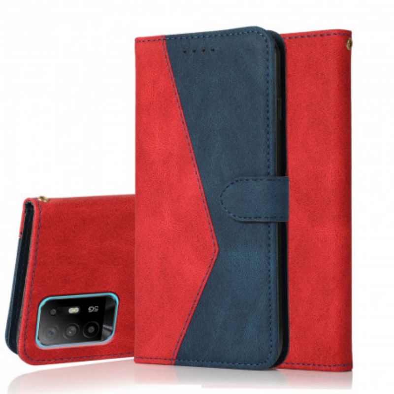 Capa Flip Para Oppo A94 5G Couro Falso Triângulo De Dois Tons