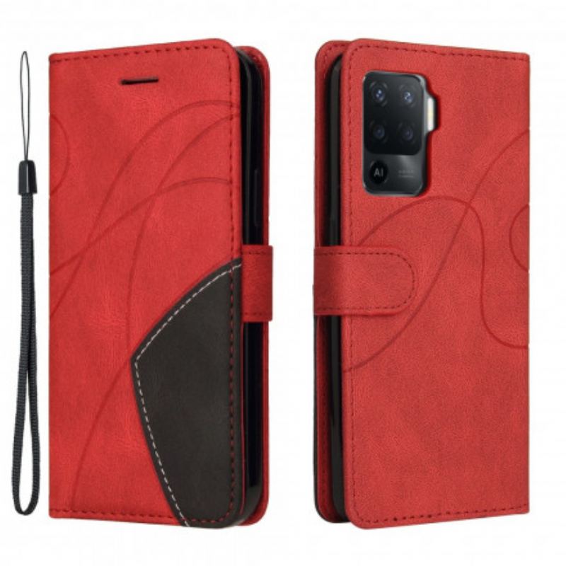 Capa Flip Para Oppo A94 5G Couro Sintético De Assinatura De Dois Tons