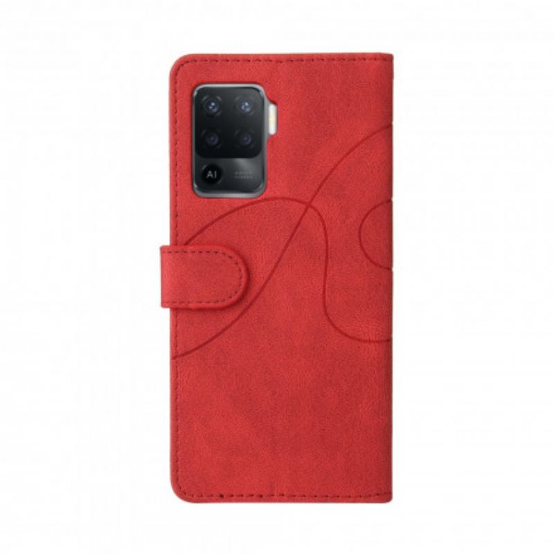 Capa Flip Para Oppo A94 5G Couro Sintético De Assinatura De Dois Tons