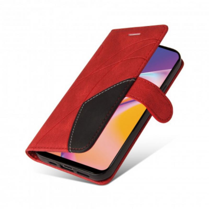 Capa Flip Para Oppo A94 5G Couro Sintético De Assinatura De Dois Tons