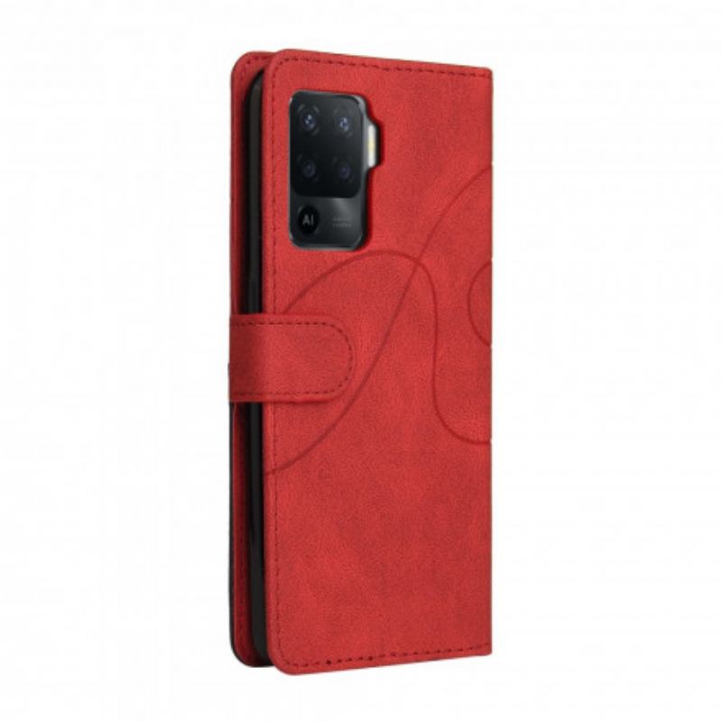 Capa Flip Para Oppo A94 5G Couro Sintético De Assinatura De Dois Tons