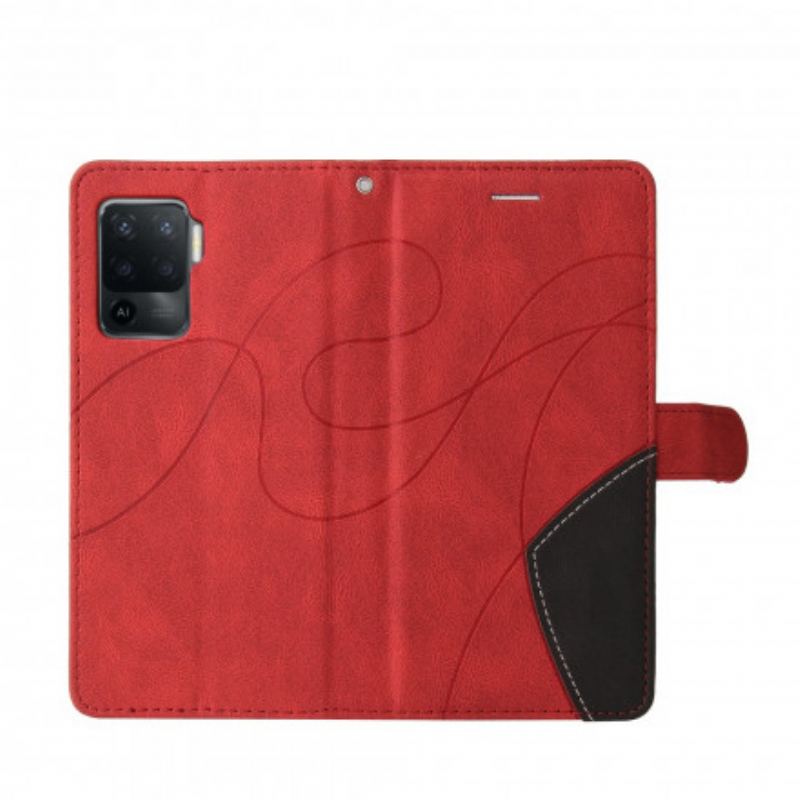 Capa Flip Para Oppo A94 5G Couro Sintético De Assinatura De Dois Tons