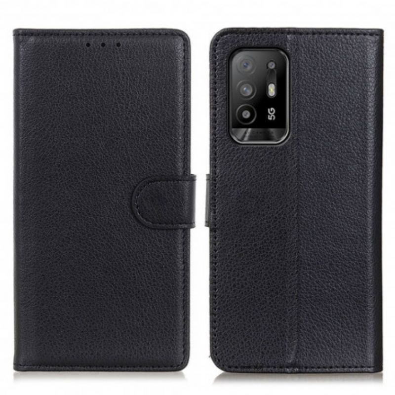 Capa Flip Para Oppo A94 5G Couro Sintético De Lichia