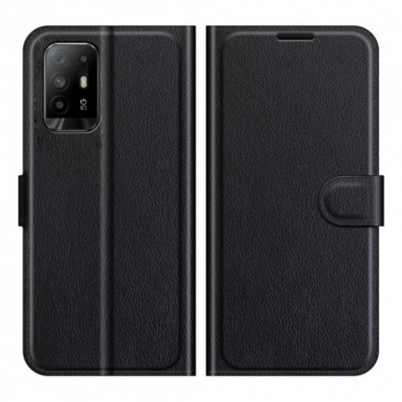 Capa Flip Para Oppo A94 5G Couro Sintético De Lichia Clássico