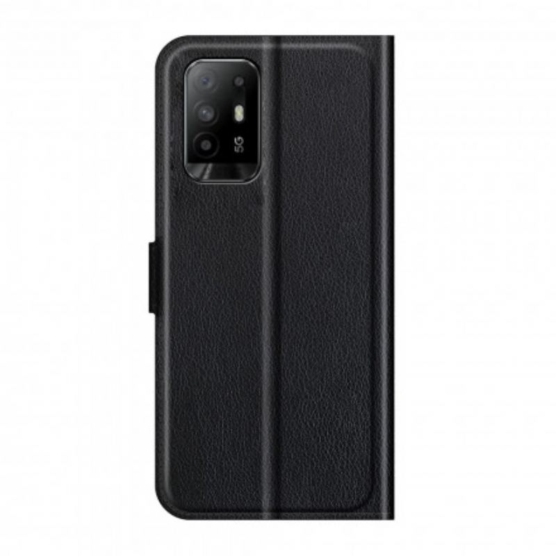 Capa Flip Para Oppo A94 5G Couro Sintético De Lichia Clássico