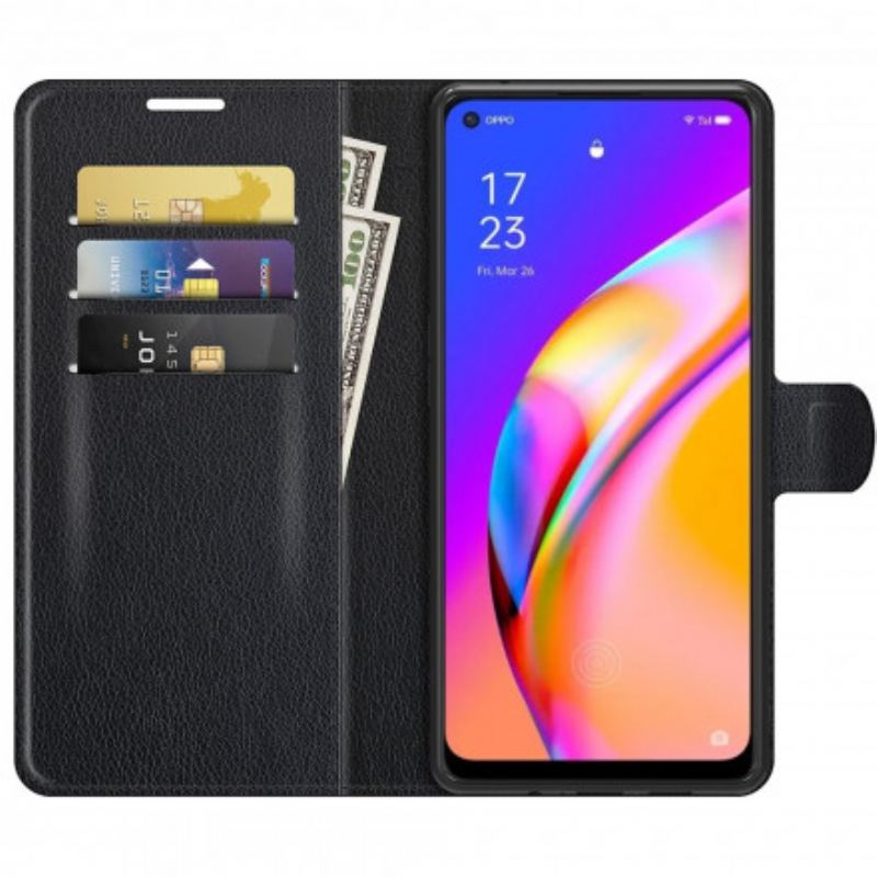 Capa Flip Para Oppo A94 5G Couro Sintético De Lichia Clássico