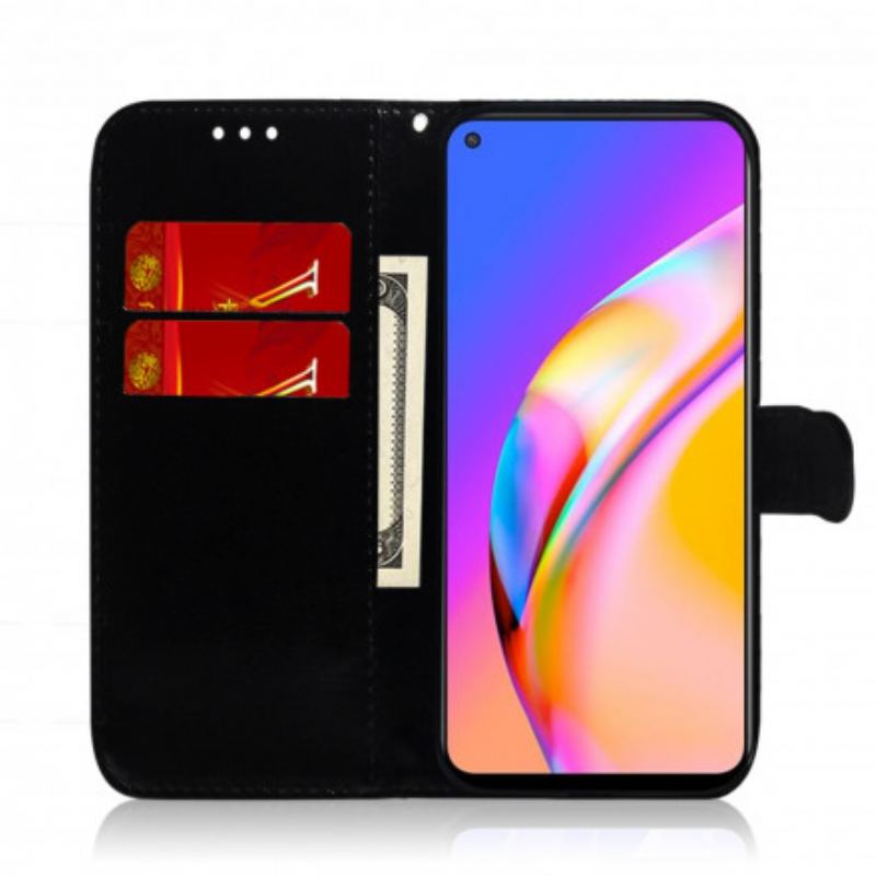 Capa Flip Para Oppo A94 5G Capa De Espelho De Couro Sintético