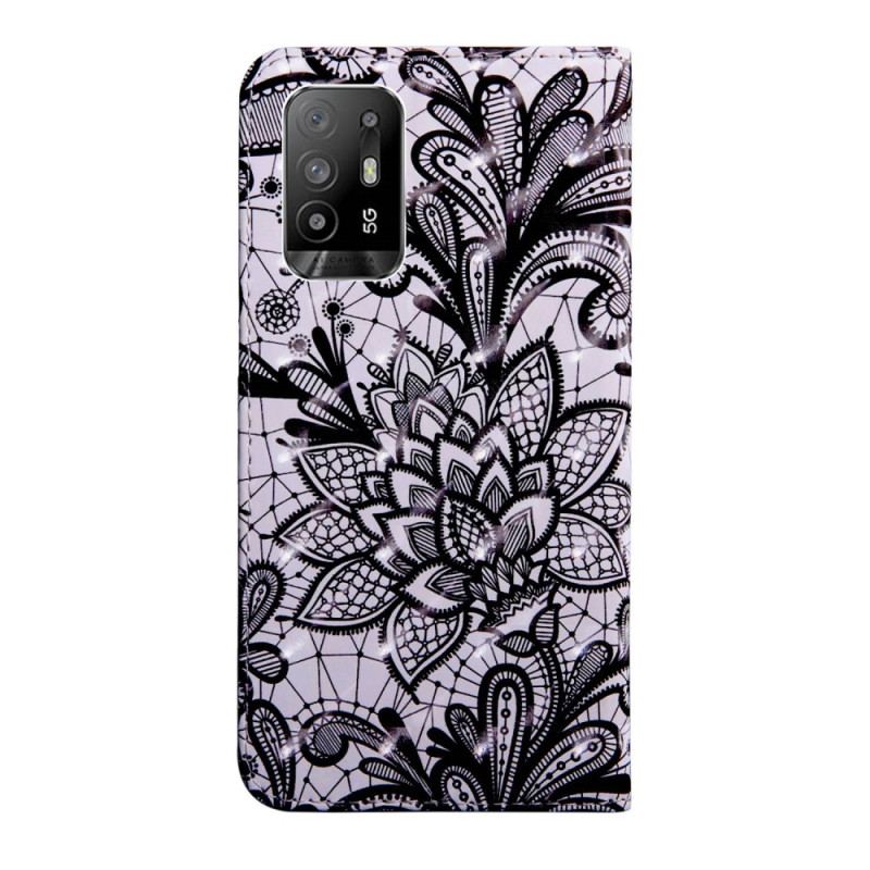 Capa Flip Para Oppo A94 5G Flores De Renda Com Alça