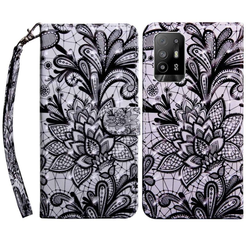 Capa Flip Para Oppo A94 5G Flores De Renda Com Alça