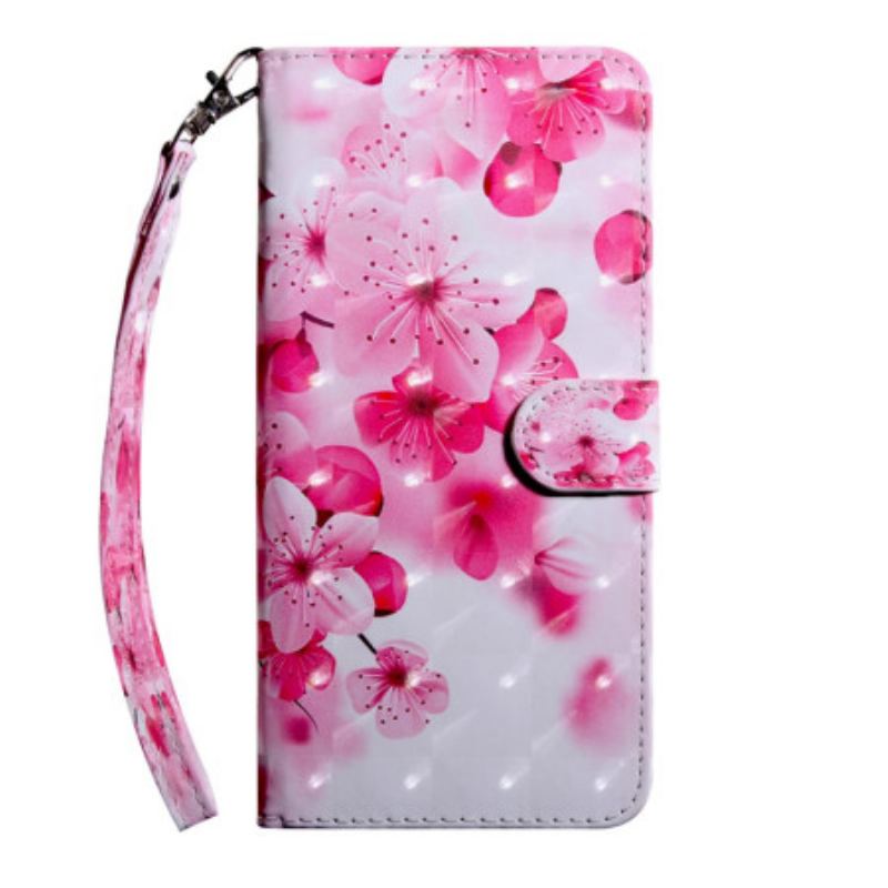 Capa Flip Para Oppo A94 5G Flores Rosas Com Cordão