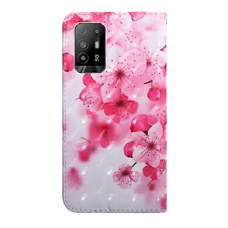 Capa Flip Para Oppo A94 5G Flores Rosas Com Cordão